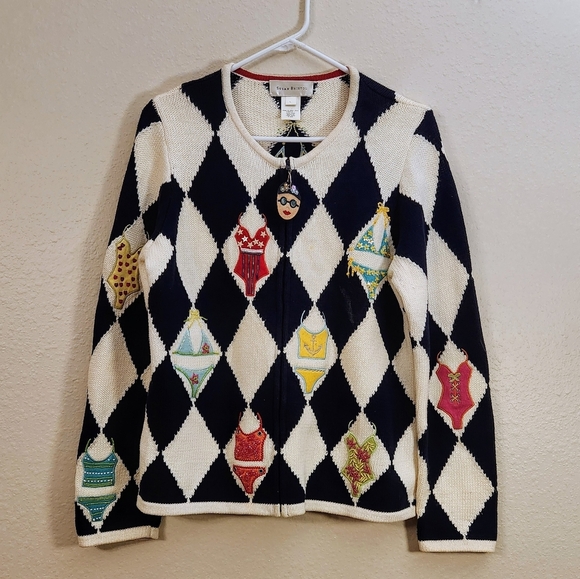 Susan Bristol Beaded Embroidered Swimsuits Blk/Wht Cottagecore Whimsicore Large. - Picture 1 of 12